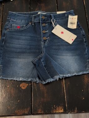 Get Lucky Brand Mid-High Rise Dark Blue Denim Button-Fly Frayed Hem Shorts Sz 5